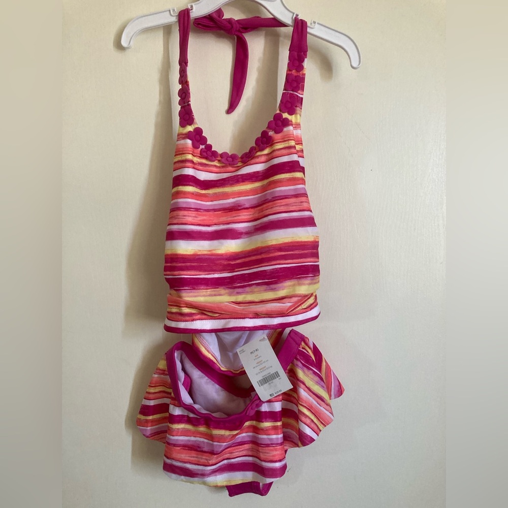 *Gymboree New 2pc Hot Pink/Orange/Yellow Striped Halter Top & Bikini Bottom #G